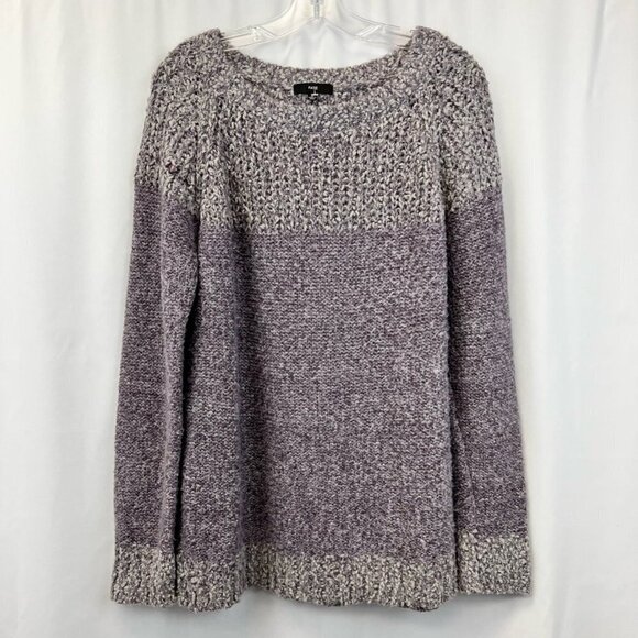 Fate Womens Pullover Sweater Purple/Gray Color Block Long Sleeve Knit Large - Picture 1 of 11